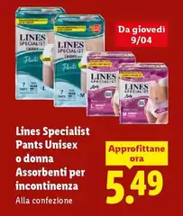 Lines - Specialist Pants Unisex O Donna Assorbenti Per Incontinenza Lines - Specialist Pants Unisex O Donna Assorbenti Per Incontinenza