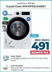 Samsung - Lavatrice 1400 Giri Crystal Clean WW10FG5U34AEET