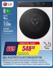 LG - F2NX50S9THB Lavatrice 9kg, Classe B, 1200 giri, Vapore