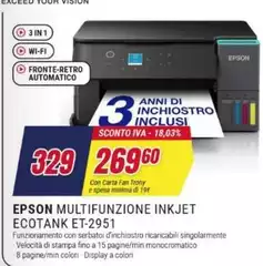 Epson - Multifunzione Inkjet Ecotank ET-2951 Epson - Multifunzione Inkjet Ecotank ET-2951