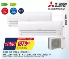Mitsubishi - Dual Kit 9000 + 12000 BTU MXZ-2HA40VF3-E1- + MSI-HR25VF + MSC-HR35VF Mitsubishi - Dual Kit 9000 + 12000 BTU MXZ-2HA40VF3-E1- + MSI-HR25VF + MSC-HR35VF