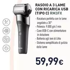 Panasonic - Rasoio A 3 Lame Con Ricarica Usb (Tipo C) RM3FX