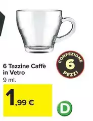 6 Tazzine Caffè In Vetro