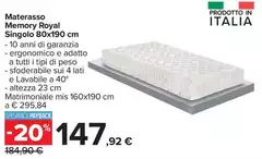 Royal - Materasso Memory 80x190 Cm