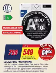 LG - F4R3011NSWB Lavatrice 11kg AI DD, Classe A-10%, 1400 giri, Vapore