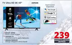 TCL - Tv Ultra Hd 4K 43" 43P69K
