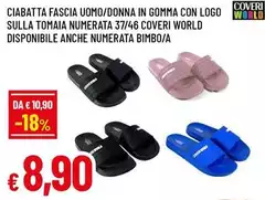 Coveri - Ciabatta Fascia Uomo/Donna In Gomma Con Logo Sulla Tomaia Numerata 37/46  World Disponibile Anche Numerata Bimbo/a