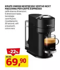 Krups - XN9108 Nespresso Vertuo Next Macchina Per Caffè Espresso
