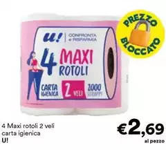 U! - 4 Maxi Rotoli 2 Veli Carta Igienica