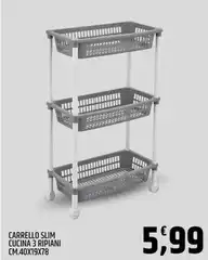 Carrello Slim Cucina 3 Ripiani Cm.40x19x78