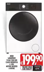 Akai - Lavatrice 10 Kg/700 Gb Classe Energetica A-30% Motore Inverter A Vapore