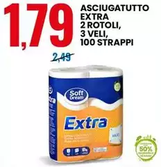 Soft - Asciugatutto Extra 2 Rotoli, 3 Veli, 100 Strappi