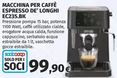 De Longhi - Macchina Per Caffè Espresso De' Longhi EC235.BK