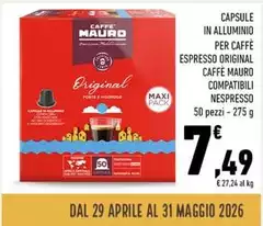 Caffè mauro - Capsule In Alluminio Per Caffe Espresso Original Caffe Mauro Compatibili Nespresso