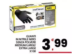 Reflexx - Guanti In Nitrile Nero Senza Polvere Medium/Large/Extra Large