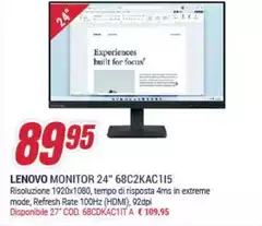 Lenovo - Monitor 24" 68C2KAC115