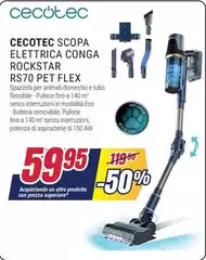 Cecotec - Scopa Elettrica Conga Rockstar RS70 Pet Flex