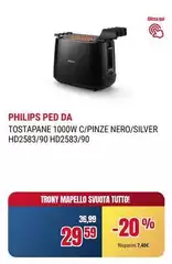 Philips - Tostapane 1000w C/Pinze Nero/Silver