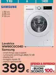 Samsung - WW90CGC04D Lavatrice Caricamento Frontale 9 Kg 1400 Giri/min Bianco