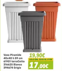 Solo - Vaso Piramide 40x40 H 59 Cm 6190l Terracotta 316625 Bianco
