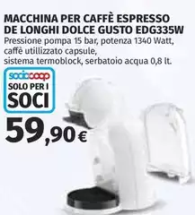 De Longhi - Macchina Per Caffè Espresso Dolce Gusto Edg335w De Longhi - Macchina Per Caffè Espresso Dolce Gusto Edg335w