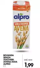 Alpro - Bevanda Senza Zuccheri Avena/Soia Alpro - Bevanda Senza Zuccheri Avena/Soia