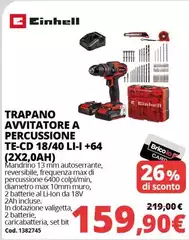 Einhell - Trapano Avvitatore A Percussione TE-CD 18/40 LI-I +64 (2X2,0AH) Einhell - Trapano Avvitatore A Percussione TE-CD 18/40 LI-I +64 (2X2,0AH)