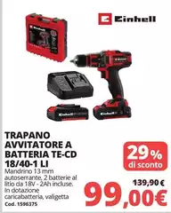 Einhell - Trapano Avvitatore A Batteria 18/40-1 Li Einhell - Trapano Avvitatore A Batteria 18/40-1 Li