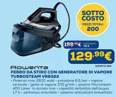 Rowenta - Ferro Da Stiro Con Generatore Di Vapore Turbosteam VR8322 Rowenta - Ferro Da Stiro Con Generatore Di Vapore Turbosteam VR8322