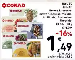Conad - Infuso Limone & Zenzero, Malva & Melissa, Mirtillo, Frutti Misti & Vitamine, Finocchio