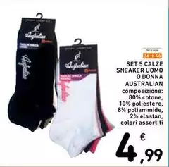Australian - Set 5 Calze Sneaker Uomo O Donna