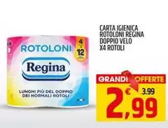 Regina - Carta Igienica Rotoloni Doppio Velo X4 Rotoli Regina - Carta Igienica Rotoloni Doppio Velo X4 Rotoli