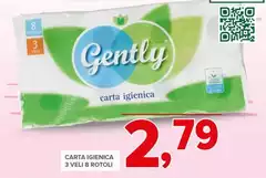 Gently - Carta Igienica 3 Veli 8 Rotoli Gently - Carta Igienica 3 Veli 8 Rotoli