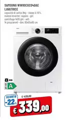 Samsung - WW80CGC04DAE Lavatrice Caricamento Frontale 8 Kg 1000 Giri/Min Bianco