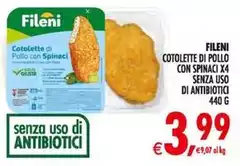 Fileni - Cotolette Di Pollo Con Spinaci X4 Senza Uso Di Antibiotici Fileni - Cotolette Di Pollo Con Spinaci X4 Senza Uso Di Antibiotici