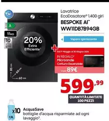 Samsung - Lavatrice EcoDosatore 1.400 Giri BESPOKE AI WW11DB7B94GB Samsung - Lavatrice EcoDosatore 1.400 Giri BESPOKE AI WW11DB7B94GB