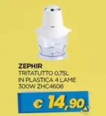 Zephir - Tritatutto 0,75l In Plastica 4 Lame 300W ZHC4608 Zephir - Tritatutto 0,75l In Plastica 4 Lame 300W ZHC4608