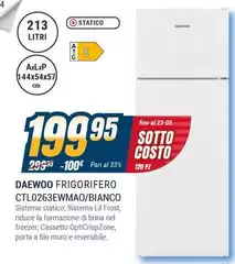 Daewoo - Frigorifero CTL0263EWMAO/BIANCO