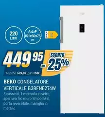 Beko - Congelatore Verticale B3RFNE274W Beko - Congelatore Verticale B3RFNE274W