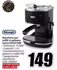 De Longhi - Macchina Per Caffè In Polvere Icona Eco3118k De Longhi - Macchina Per Caffè In Polvere Icona Eco3118k