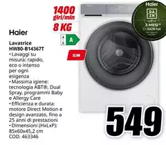 Haier - HW80-B14367T lavatrice Caricamento frontale 8 kg 1400 Giri/min Bianco