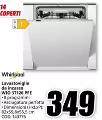 Whirlpool - Lavastoviglie Da Incasso WIO 3T126 PFE