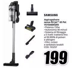 Samsung - Aspirapolvere Senza Fili JetTM 65 Pet VS15A60AGR5 Samsung - Aspirapolvere Senza Fili JetTM 65 Pet VS15A60AGR5