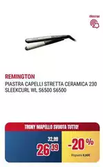 Remington - Piastra Capelli Stretta Ceramica 230 Sleekcurrl Wl S6500 S650 Remington - Piastra Capelli Stretta Ceramica 230 Sleekcurrl Wl S6500 S650