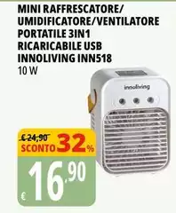 Innoliving - Mini Raffrescatore/Umidificatore/Ventilatore Portatile 3In 1 Ricaricabile Usb Innoliving - Mini Raffrescatore/Umidificatore/Ventilatore Portatile 3In 1 Ricaricabile Usb