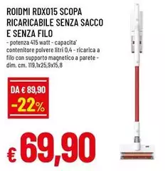 Roidmi RDX015 Scopa Ricaricabile Senza Sacco E Senza Filo