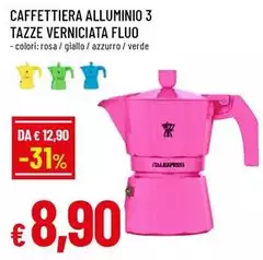 Caffettiera Alluminio 3 Tazze Verniciata Fluo Caffettiera Alluminio 3 Tazze Verniciata Fluo
