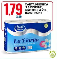 Fiore - Carta Igienica "la Fiorita" 6 Rotoli, 4 Veli, 150 Strappi Fiore - Carta Igienica "la Fiorita" 6 Rotoli, 4 Veli, 150 Strappi