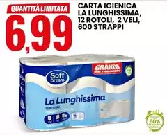 Soft - Carta Igienica La Lunghissima, 12 Rotoli, 2 Veli, 600 Strappi Soft - Carta Igienica La Lunghissima, 12 Rotoli, 2 Veli, 600 Strappi