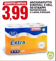 Soft - Asciugatutto 8 Rotoli, 3 Veli, 50 Strappi